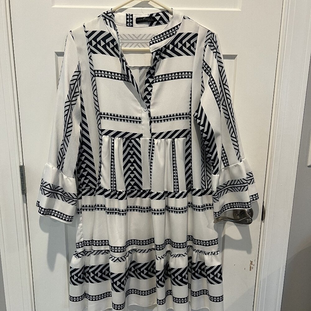 Emery Rose Women's Geometric Print Midi Dress 3/4 Length Sleeve Spring-Fall